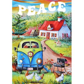 Toland Home Garden 1112666 Peace Van Farm Summer Flag 12x18 Inch Double Sided for Outdoor Peace House Yard Decoration
