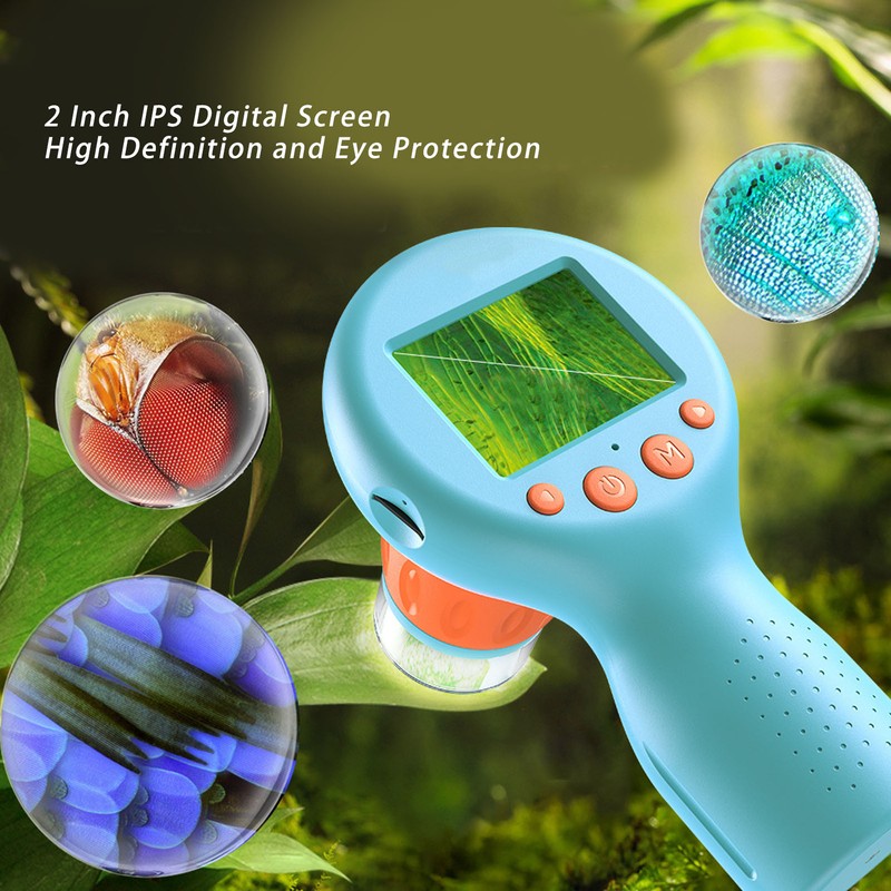 Kids Microscope with 8 LEDs IPS Eye Protection Screen 100X‑800X