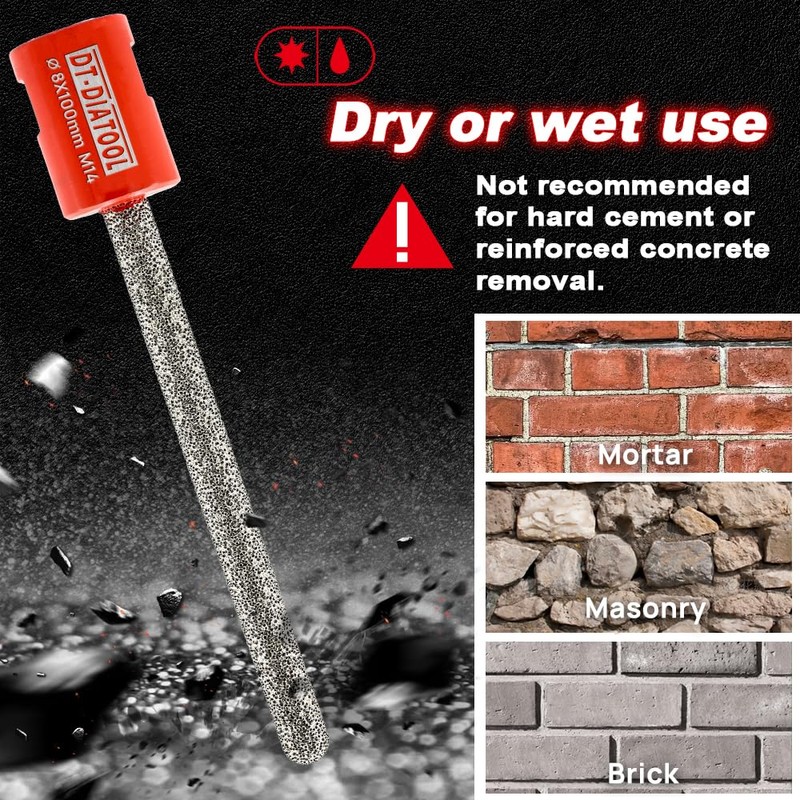 DT-DIATOOL Diamond Mortar Raking Bit for Brick Joints Stone Masonry