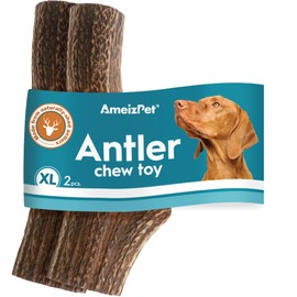 AmeizPet Antler Chews For Dogs - All Natural Dog Chews, Long Lasting Elk Antler Bones for Dogs, Durable Deer Antler For Dogs – 2pcs XL Size Deer Antler