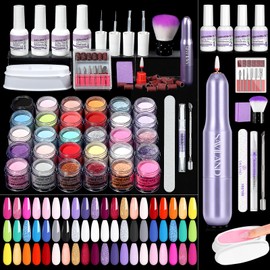 SAVILAND 103 Pcs Dip Powder Nail Kit with Electric Nail Drill: 30 Colors Pink Glitter Red Blue Purple Dip Nails Powder Starter Kit Dip Powder Liquid Set Dip Base & Top Activator Brush Saver Manicure