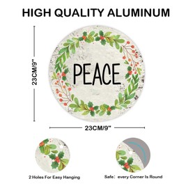 DecStic Welcome Sign Christmas Peace Round Aluminum Sign Christmas Mistletoe Wreath Sign Christmas is Coming Metal Signs Posters for Garage Family Cafe Bar Farm Wall 9x9in