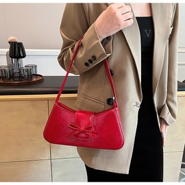 WEEKXING Shoulder Bags for Women,Coquette Bow Purse Trendy Y2K Purse PU Leather Hobo Handbag Cute Bag, Red, One Size