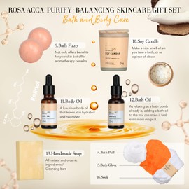 Gifts for Christmas, Skin Care Set for Women - Rosa Acca 28pcs Facial Kit at Home, Birthday Gifts for Women Orange VitaminC, Spa Gift Baskets for Women with Face Cream,Bath Oil, Spa Kit, Mothers Day