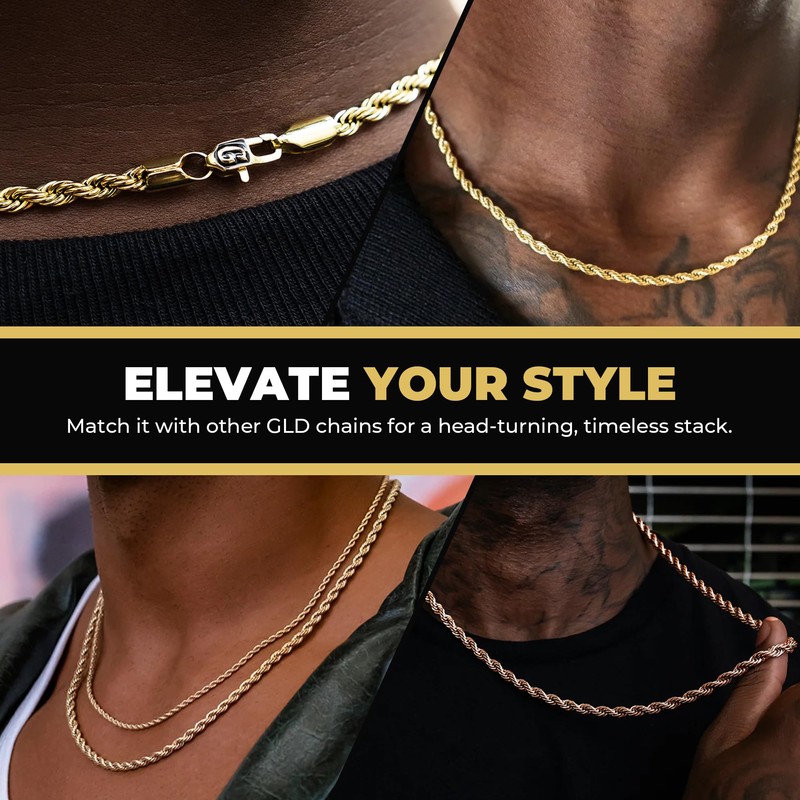 GLD Rope Chain Necklace – 4MM, 28", 18K Gold-Plated Yellow