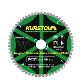 KURSTOL Wood Circular Saw Blade - 8-1/2 Inch TCT Cutting Blade 60T Tungsten Carbide Tipped Blade Arbor 30mm for Wood, Laminates, Aluminum, Copper, Non-Ferrous Metals, Plastic