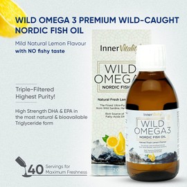 Omega 3 Fish Oil Liquid - Natural Fresh Lemon Flavour with NO Fishy Taste, High Strength DHA/EPA - 400ml Made from Wild Caught Nordic Fish Oil | 3rd Party Tested for Purity - Inner Vitality (2-Pack)