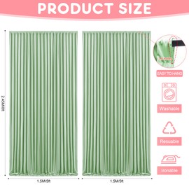 Asee'm 10x8FT Sage Green Backdrop Curtains for Parties Wrinkle Free Polyester Fabric Photo Backdrop Drapes for Birthday Wedding Party Decor Background for Photography, 5x8ft, 2 Panels