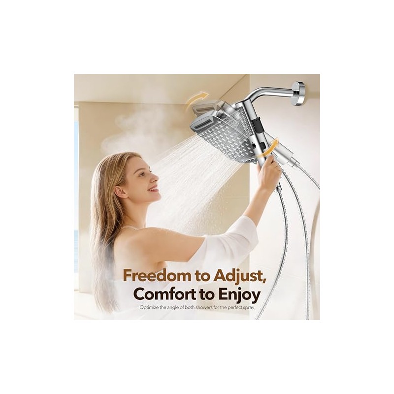JDO High Pressure Rain Shower Head with Handheld Spray, 7