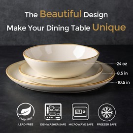 AmorArc Ceramic Dinnerware Sets,Handmade Reactive Glaze Stoneware Plates and Bowls Sets,Highly Scratch Resistant | Dishwasher & Microwave Safe Dishes Set,Service for 4 (12pc)