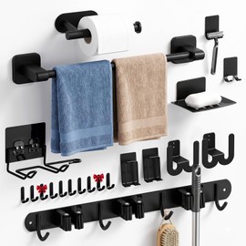 Toallero para Baño 21 Piezas, Incluye Toallero para baño, Portarrollos para Papel, Jabonera, Estante de Afeitado, Ganchos Multifuncionales y Otros
