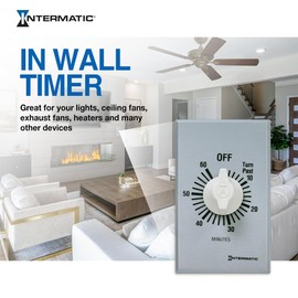 Intermatic SW60MK 60-Minute Spring Wound Timer - Energy-Saving Control for LED/CFL Lights - Versatile Usage for Fans, Motors, Heaters - No-Electricity Operation, Easy Installation