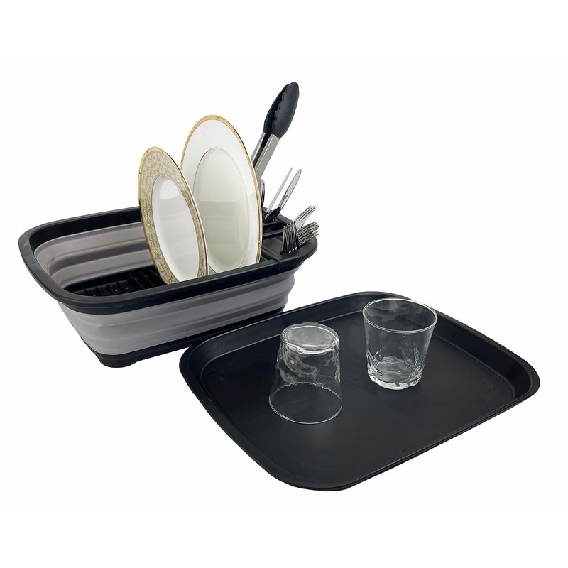 SAMMART 8L Collapsible Plastic Dish Drainer with Draining Board -