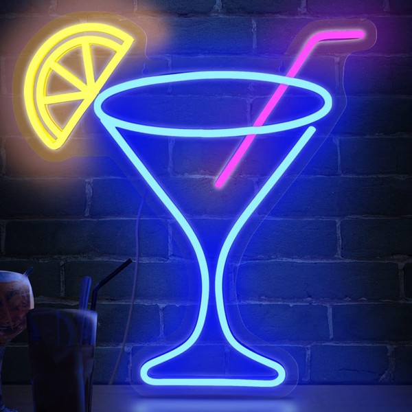 Homepatche LED Neon Light Signs Champagne Neon Signs Neon Signs Neon Tube Wall Decor Store Wall Decor Advertising Signs Advertising Neon Shop Sign Decoration USB Charging Adjustable Brightness Wall Hanging Blue Champagne Neon Sign Interior Light Up Bar T