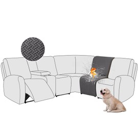 ALIECOM 100% Waterproof Recliner Sectional Couch Covers L Shape Stretch Corner Reclining Sectional Sofa Cover Washable Recliner Slipcover Protector for Dog Pet (1 Seat, Medium Gray)