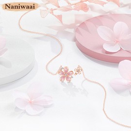 Naniwaai Women's Necklace, High Quality Zirconia, "Cherry Blossom Princess" Necklace, Pendant, Hypoallergenic, 925 Silver, Popular Women, Accessories, Gift, Necklace, Jewelry, Mother's Day, Birthday,