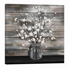 Nachic Wall Vintage Flower Wall Art Vase Flower Painting Picture Prints Canvas Rustic Farmhouse Floral Artwork for Farm Living Room Kitchen Bathroom Wall Decor 24x24 Inch