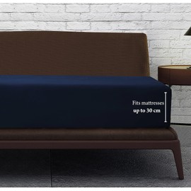 Linen Home Navy Single Fitted Sheet Deep fit 12''/30cm Microfibre Easy Care Fitted Bed Sheets Single - Super Soft Brushed Wrinkle and Fade Resistance Bedding (Single, Navy)