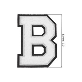 MECCANIXITY Chenille Letters B Patches Large Size 4-1/2 Inch Iron on Letters B Patches Black Glitter Embroidered Patches for Clothing, Shoes, Hats, Backpacks Pack of 3(White)