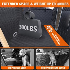 Nyrvexa Back Seat Extender for Dogs, One Piece Seamless Style Dog Car Seat Cover for Back Seat, Hard Bottom Dog Car Seat Cover Up to 300lbs, 600D Waterproof Dog Hammock for Car/SUV/Truck – Black