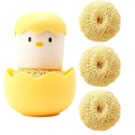 Chicken Egg Mini Dish Brush Set with Drip Tray[3 Replacement Brushes],Kitchen Dish Brush with Handle,Cleaning Brush for Plates, Pans, Pots, Sink