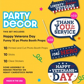 Big Dot of Happiness Happy Veterans Day - Patriotic Photo Booth Props Kit - 10 Piece