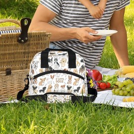 cfpolar Insulated Lunch Bag for Women Cute Dogs Printed Lunch Box Reusable Leakproof Meal Prep Lunch Bag Cooler Tote Bag with Removable Adjustable Shoulder Strap for Travel Picnic Work