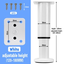 SLTAXAR Set of 4 Furniture Feet, Height Adjustable, Furniture Feet, Metal, White, Adjustable, 12-18 cm, Furniture Feet, Height Adjustable Furniture Legs, Bed Feet, Adjustable Support Feet for