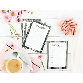 Notepads with Weekly Plan, To-Do List and Shopping List, Daily Planner and Weekly Planner for School, University and Household Use – Notepad Set, black and white