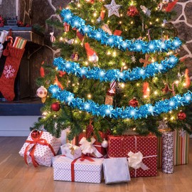 Kingdder 16.4 ft Christmas Lighted Garland Tree Decoration Prelit Tinsel Garland Battery Operated 50 LED Christmas Garland Multicolor Garland for Xmas Home Outdoor Decor(White, Blue)