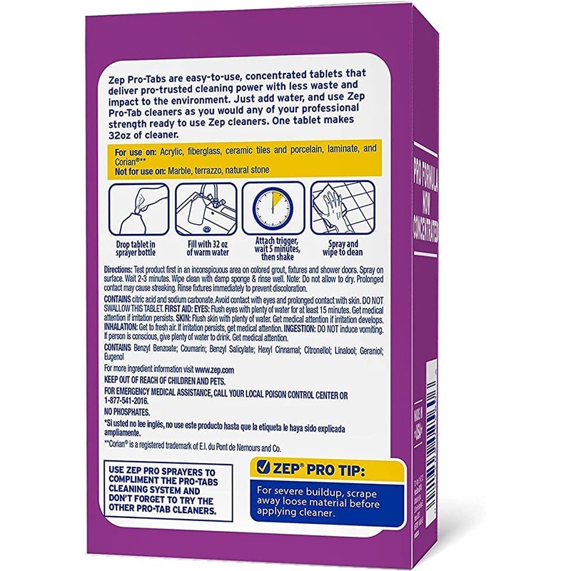 Zep PRO-TABS Bathroom Cleaner Dissolvable Tablets - 4 Tablets Per