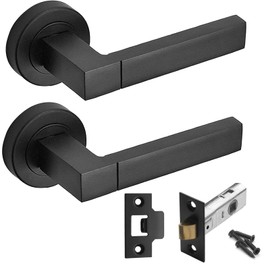 Decoranddecor Lumina Internal Square Door Handles Lever On 54mm Rose - Aluminium Matt Black Latch Kit