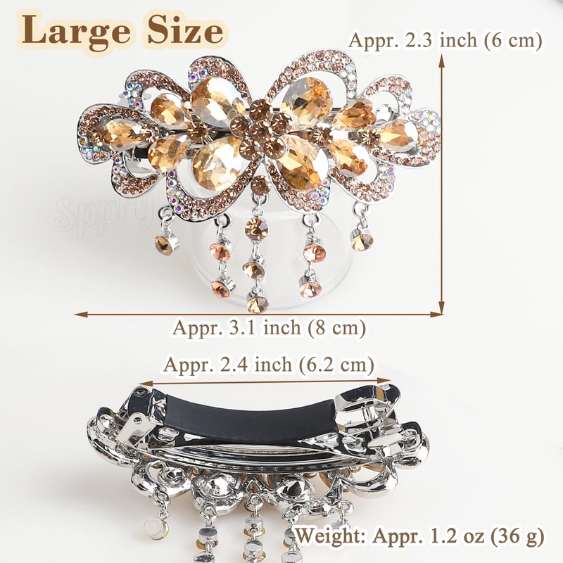 Vintage Royal Rhinestone Tassel Hair Barrette, Dark Blue
