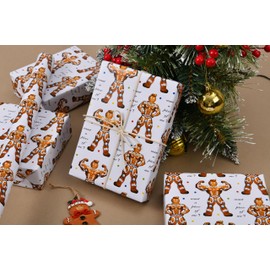 Sikiweiter Funny Christmas Wrapping Paper Roll- 17" x 16.5 Feet - Musclebound Gingerbread Funny Christmas Design for Men Women