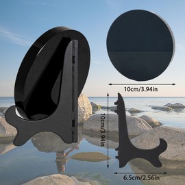 JIEXUAN Black Obsidian Scrying Mirror, Black Obsidian Circle Disc Feng Shui Mirror with Stand, Home Desk Decor Crafts (10cm)