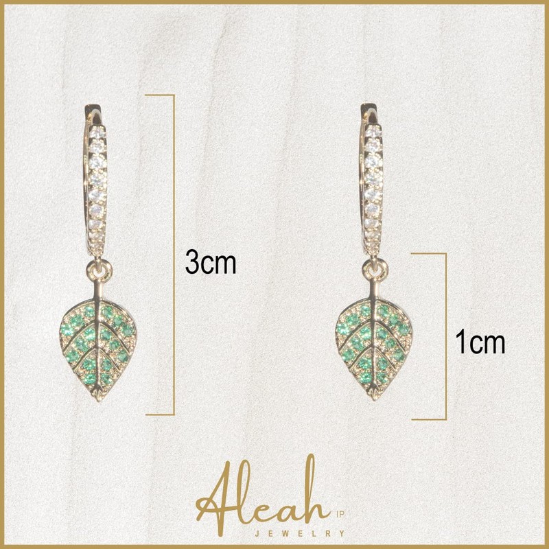 Aretes | Aretes Arracada de Hojas con Zirconia verde en