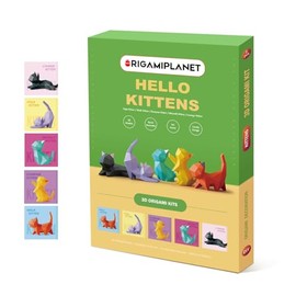 ORIGAMIPLANET Hello Kittens 3D Origami Paper Craft Gift Set-5 pcs, Cute Cat Pre-Cut Origami Kit, Animal Paper Sculpture Kit for Teens & Adults, Home Decor DIY Art Gift for Birthday, Family Activity