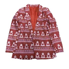Holiday Time Womens Red Christmas Tree Pattern Suit Top Blazer M 8-10 Light Up