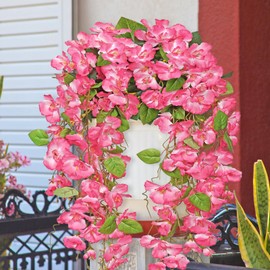 Dremisland Artificial Fake Hanging Flowers Plants for Outdoors 2PCS Artificial Hibiscus Flowers Long Trailing Vines UV Resistant Hanging Plants for Home Outside Porch Patio Garden Planter Decor