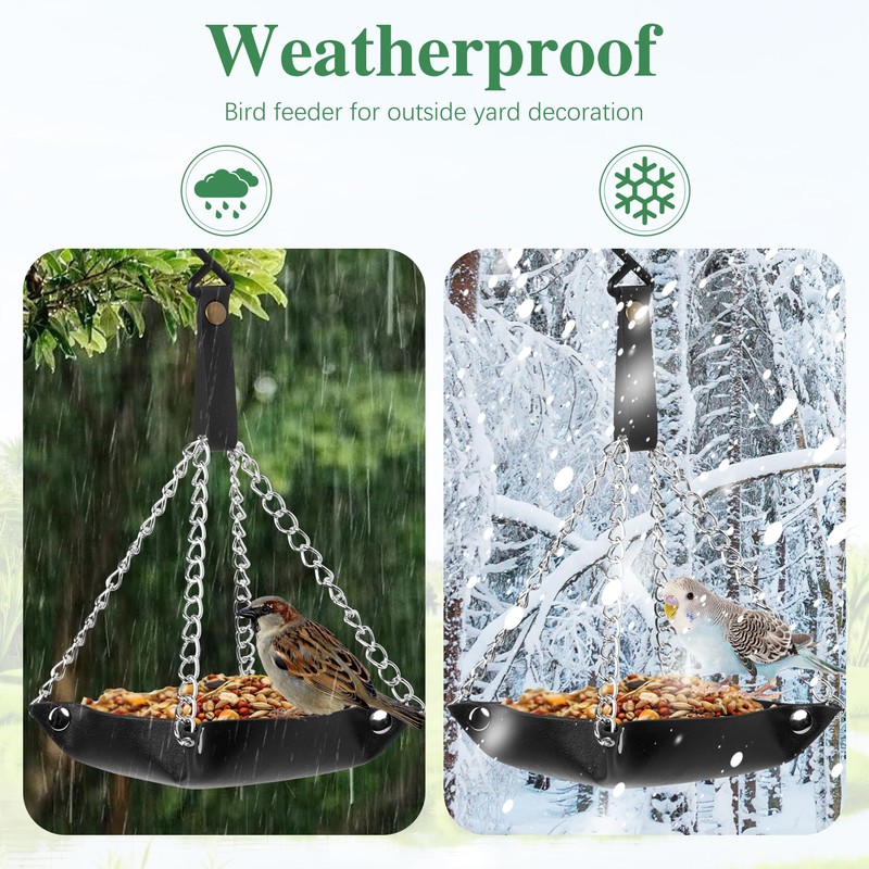 NiCoLa Hanging Leather Bird Feeder Tray for Outdoor Wild Bird