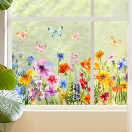 WBQMUNY Flower Butterfly Window Clings Wall Stickers, Spring Floral Butterfly Anti Collision Removable Window Decals, Window Decals for Home Party Shop Display Glass Decorations (D027)