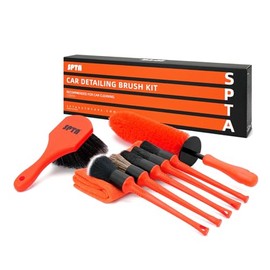 SPTA - Juego de 8 cepillos para Ruedas y neumáticos para Detalles de Coche, Cepillo para Polvo de Rueda y llanta, 5 cepillos para detallar, Cepillo para Polvo de Limpieza de Mango Corto, 1 paño de