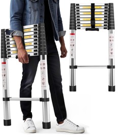 Escalera Telescópica Recta 3.9 Metros,Aluminio Extensible Escaleras Plegables para casa,10 Antideslizante Peldaños,escaleras de Aluminio para RV Techo
