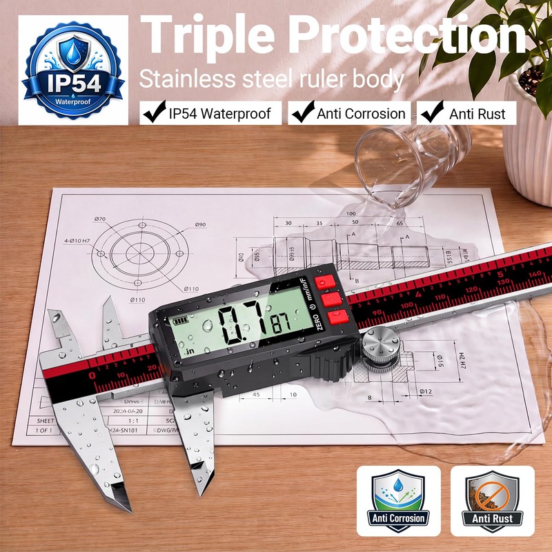 YUWEIC Digital Caliper 8 Inch, Rechargeable Calipers with LCD Screen,