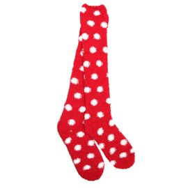 BambooMN Womens Fuzzy Knee High Dot High Socks - Red - 1 Pair