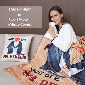 Gifts for Boyfriend Girlfriend Wedding Anniversary Blanket Gifts and Throw Pillow Covers Set for Men Women Romantic Birthday Gifts for Him Her Anniversary Marriage Gift for Wife Husband 60”×50”