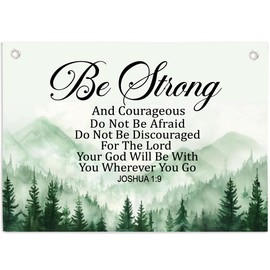 Be Strong And Courageous Joshua 1:9 Christian Wall Hanging Banner,Bible Verse Linen Canvas Hanging Banners Flags Decor For Home Office Living Room Church Wall Decor