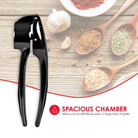 Home Basics Nova Collection Zinc Kitchen Gadgets Tool with Smooth Grip, Easy to Use, Store and Clean, Black Onyx, 6.22" L x 1.57" W, Garlic Press Crush