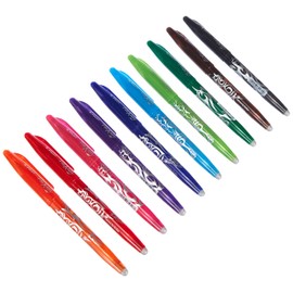 Pilot Frixion BL-FR7 rollerball set, erasable, 0.7 mm tip, various colors, 10 pens, cap model (pack of 10 | without eraser, colored)