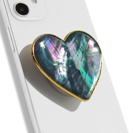 OnTheGrip Cute Natural Seashell Design Heart Shape Collapsible Mobile Phone Grip Stand Holder for Smartphone Tablet Cell Phone Accessory (Blue Green)